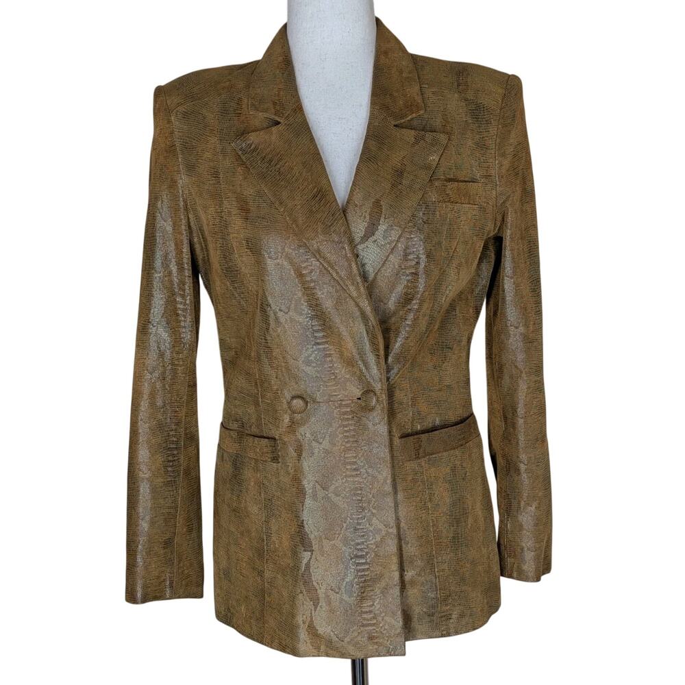 Vintage Caché Suede Tan Leather Snakeskin Jacket Blazer Lined Size 4 Western